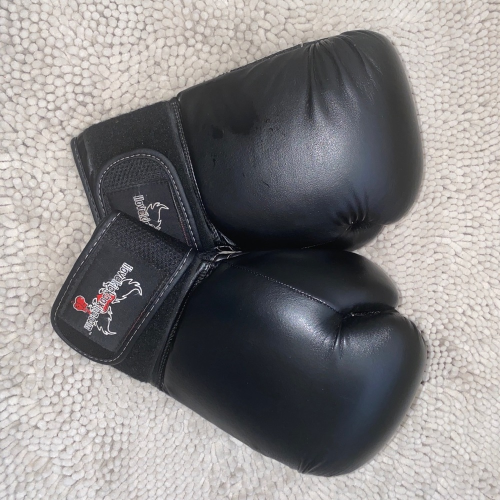 Black Boxing Gloves I Love Kick Boxing Adult 14 oz